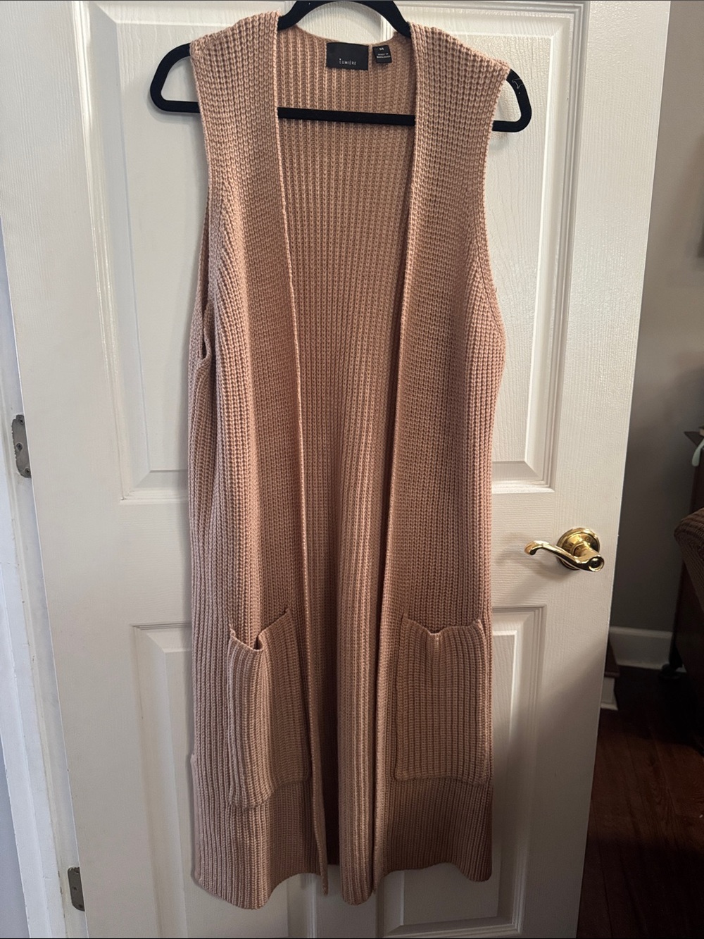 Lumiere Long Blush Pink Sleeveless Knit Cardigan